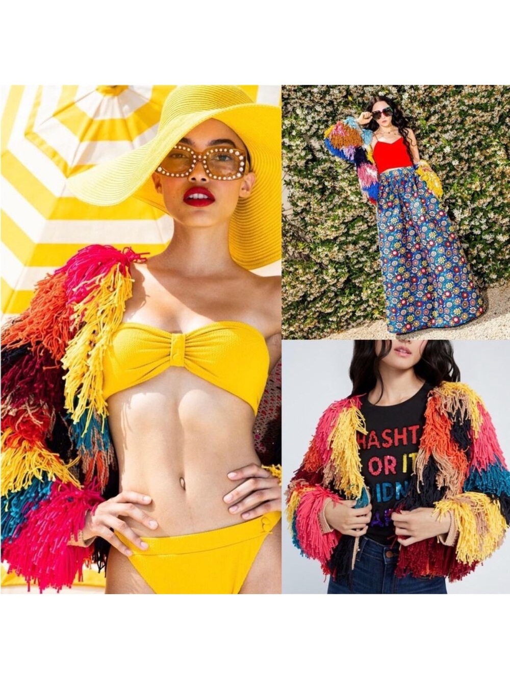 Alice + Olivia Multicolor Fringe Teddy Jacket in multicolor fringe.  Coachella - Picture 3 of 11